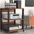 Audio Rack Mobile Stereo Rack Audio Equipment Rack Wooden Audio Rack Cabinet with Height Adjustable Shelves HiFi Rack with Wheels(Natural,3 Tier)