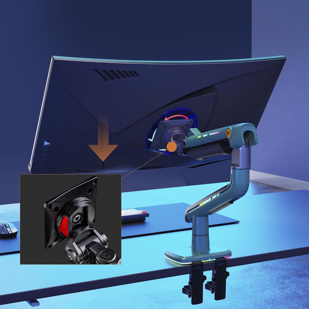 NB Gaming Monitor Arm or for 32 to 60 Inches Screen, Load up to 20 kg, VESA 75/100, RGB-Light, Heavy Duty, Multi Angle Adjustable, Premium Aluminum, Green