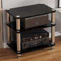 Modern AV Media Rack, 3-Tier Stereo Cabinet with Shock-Absorbing Nails, Tempered Glass Shelves, Stainless Steel Legs, Black Media Storage Stand (60x40x57cm)