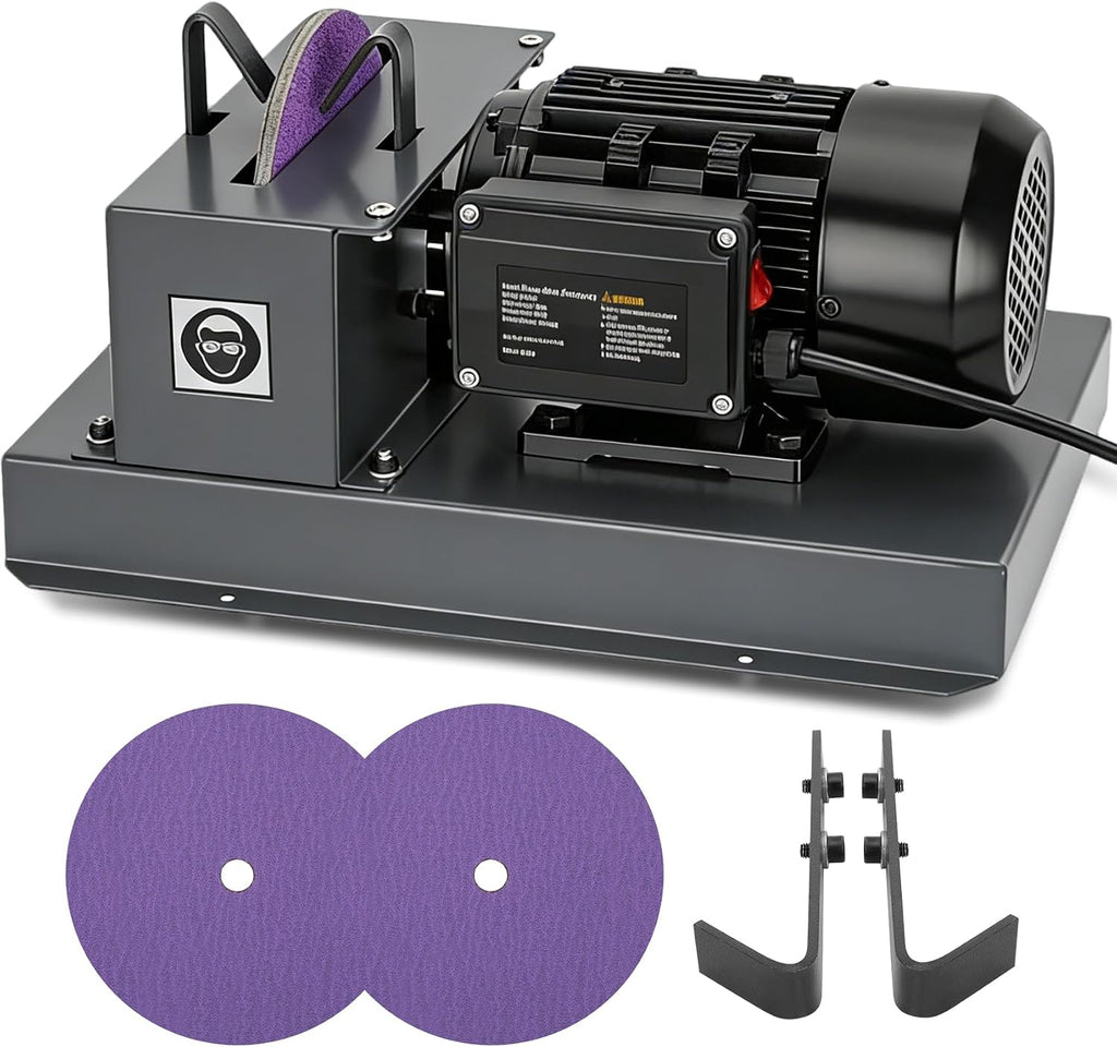 Lawn Mower Blade Sharpener – 1HP 750W Lawnmower Bench Grinder with 9-Inch Ceramic Grinding Wheel, Extra 60-Grit Ceramic Sandpapers, and 30°/40° Brackets for High/Low Lift, Gator & Flat Blades