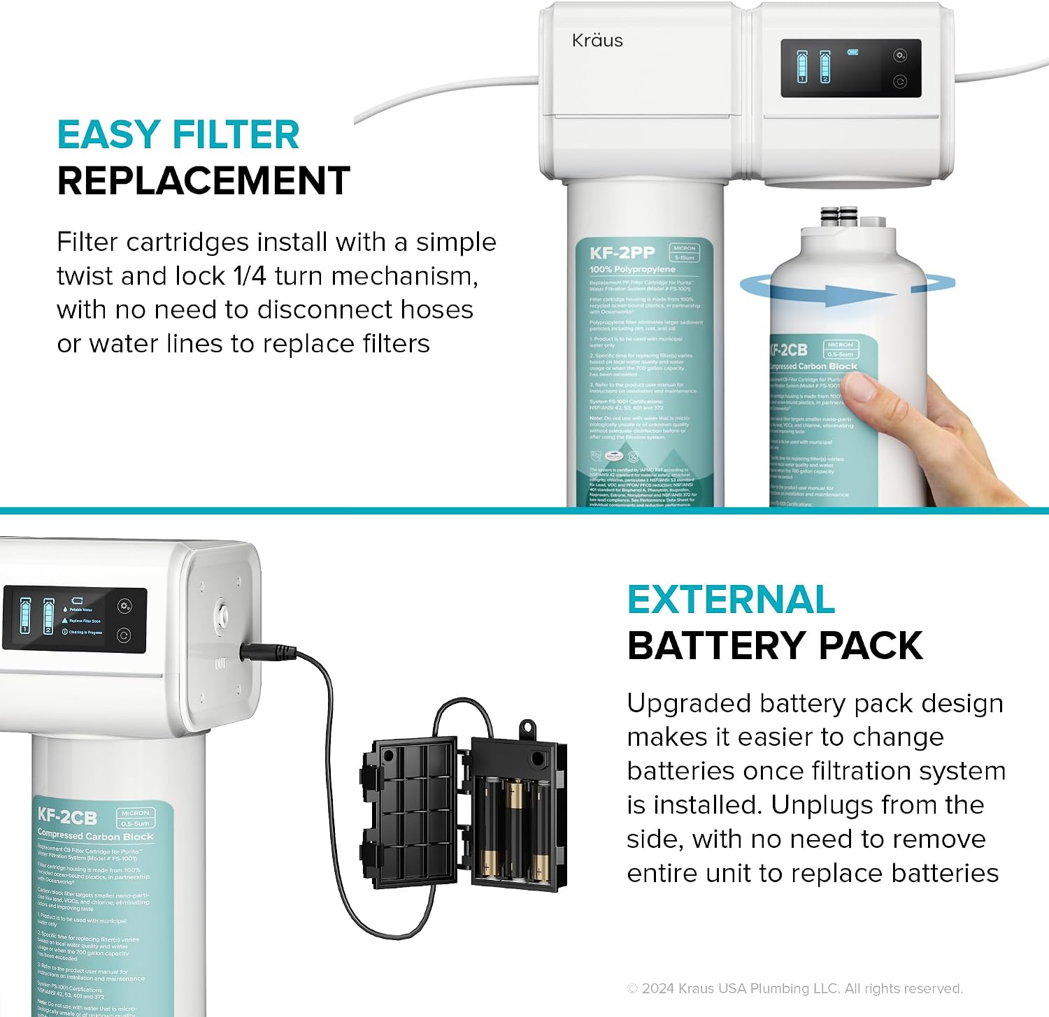 KRAUS Purita 2-Stage Under Sink Water Filtration System with Digital Display Monitor, FS-1001