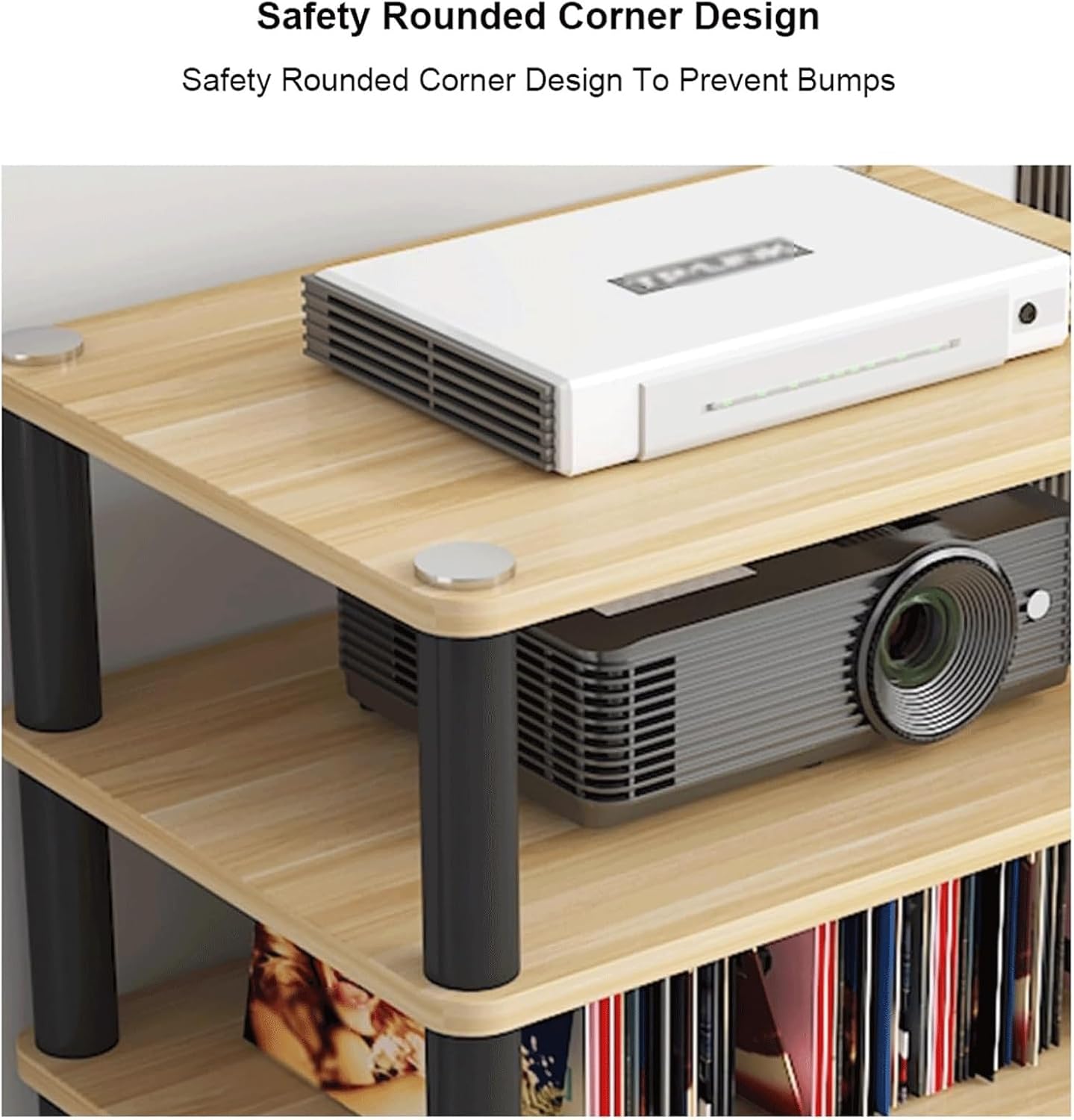 Audio Rack Multi-Layer Stereo Rack Audio Equipment Rack Audio Open Rack Cabinet Wooden HiFi Rack Audio-Video Shelving with Steel Pipe(Natural,3 Tier)