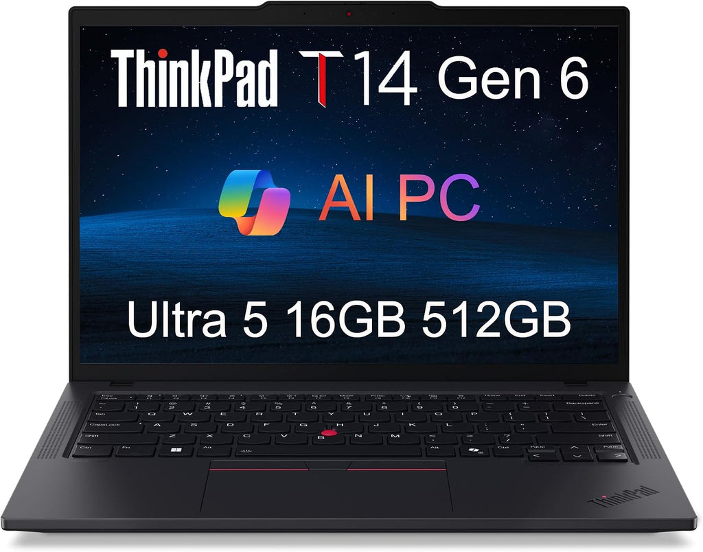 Lenovo ThinkPad T14 Gen 6 Business Laptop (14' FHD+, Intel 12-Core Ultra 5 225U (> Ultra 7 155U), 16GB DDR5, 512GB SSD), Backlit, Fingerprint Reader, 5MP IR Webcam, Thunderbolt 4, Win 11 Pro, AI PC