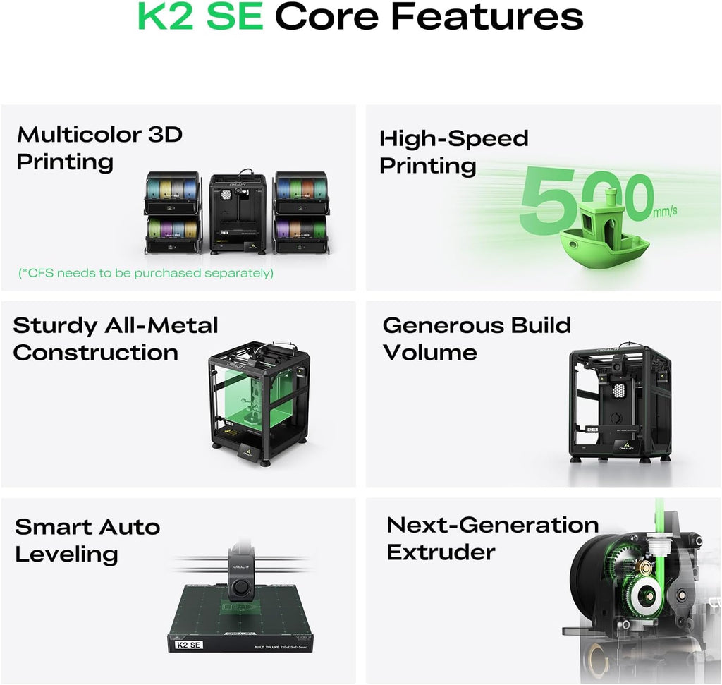 Creality K2 SE 3D Printer Bundle with PLA Filament 1.75mm 4 Packs（1 Black+1 White+1 Red+1 Blue）