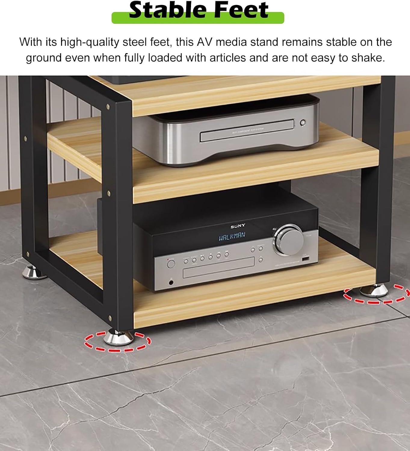 Small 3 Tier Audio Cabinet Rack, Wood Audio Video Component Tower, AV Media Equipment Stand, Floor Standing Corner Shelf for Record Player