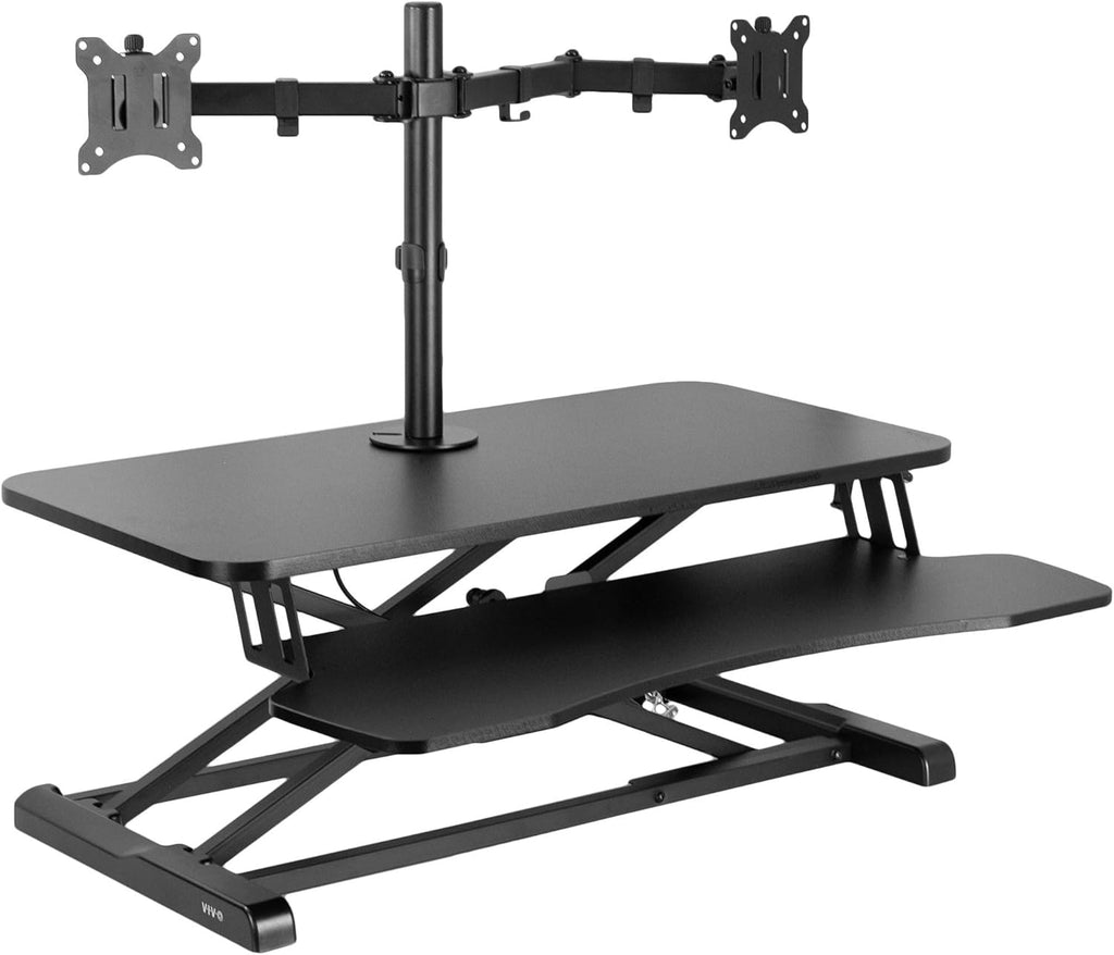 VIVO Height Adjustable 32 inch Standing Desk Converter with Dual 13 to 30 inch Monitor Stand, Sit Stand Monitor Mount and Desk Riser, Black, DESK-V000K-M2
