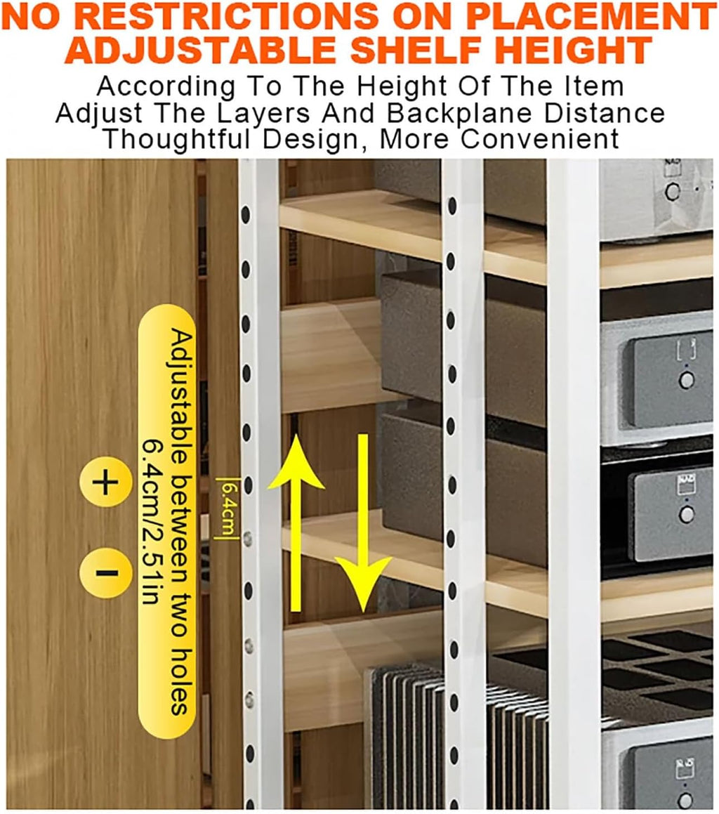 Gaming Audio Rack Stand - Corner Shelf with Storage for DVD, AV Media, & Record Player - Mobile Cart with Universal Wheels for Living Room, Gaming Room, & Music Studio (White, 50x42.5x70.1cm)