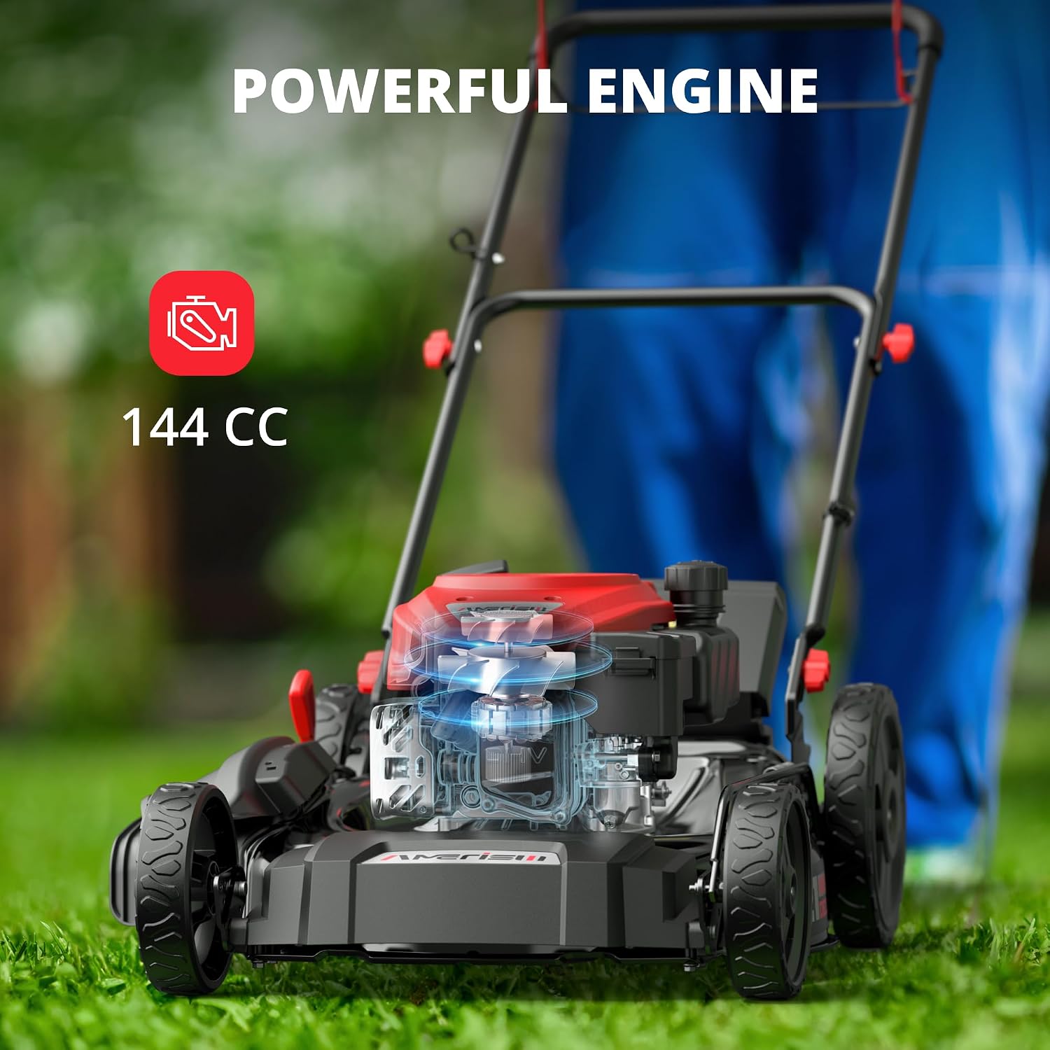 AMERISUN 21' Gas Lawn Mower, 144cc Engine, 2-in-1 Mulching & Side Discharge, 6-Position Height Adjustment, Foldable Handles for Lawn, Yard, and Garden Maintenance