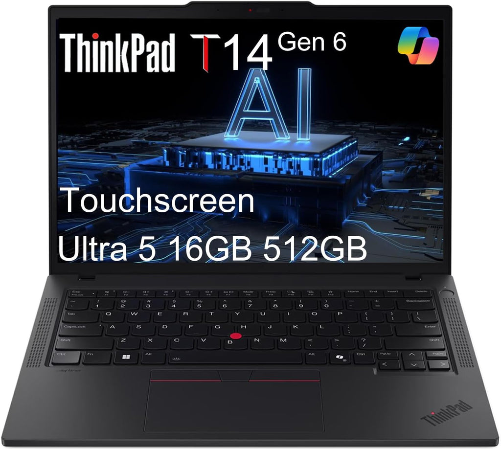 Lenovo ThinkPad T14 G6 Business AI PC Laptop, 14' FHD+ Touchscreen, Intel 12-Core Ultra 5 225U (> Ultra7 155U), 16GB DDR5, 512GB SSD, Thunderbolt 4, Backlit, Fingerprint, IR Webcam, Windows 11 Pro