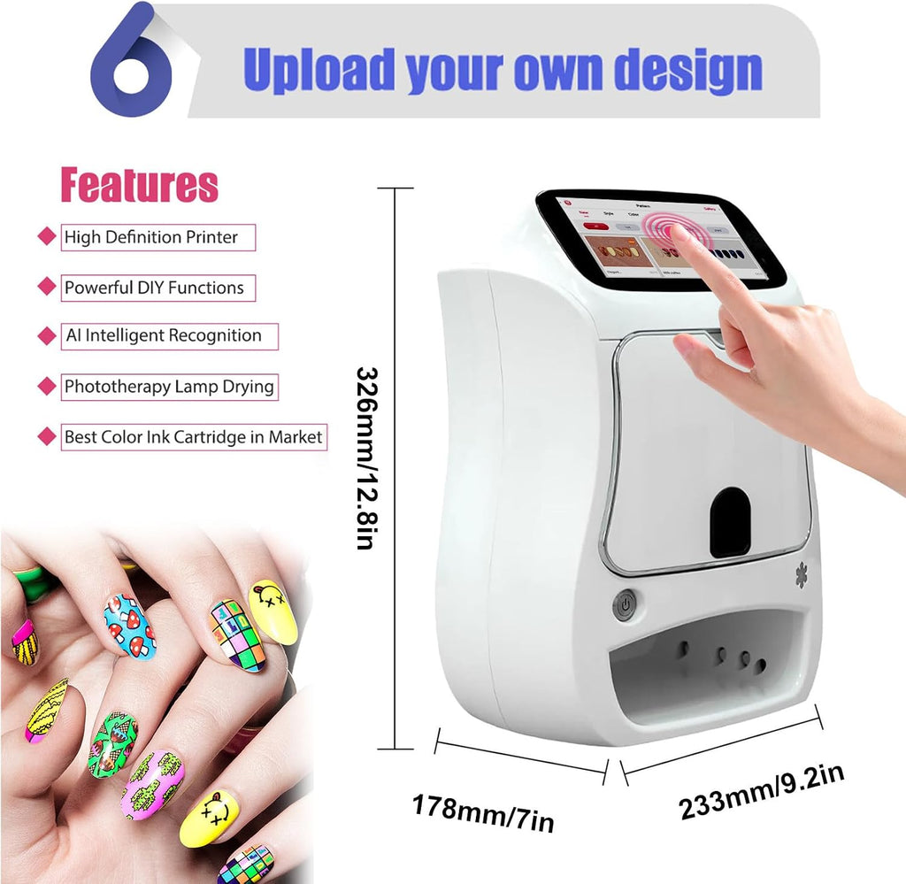 3D Digital Nail Printer,Digital Mobile Nail Art Printer with Touch Screen Display for Girls' Home Nails,Weddings,Nail Art Studio,White