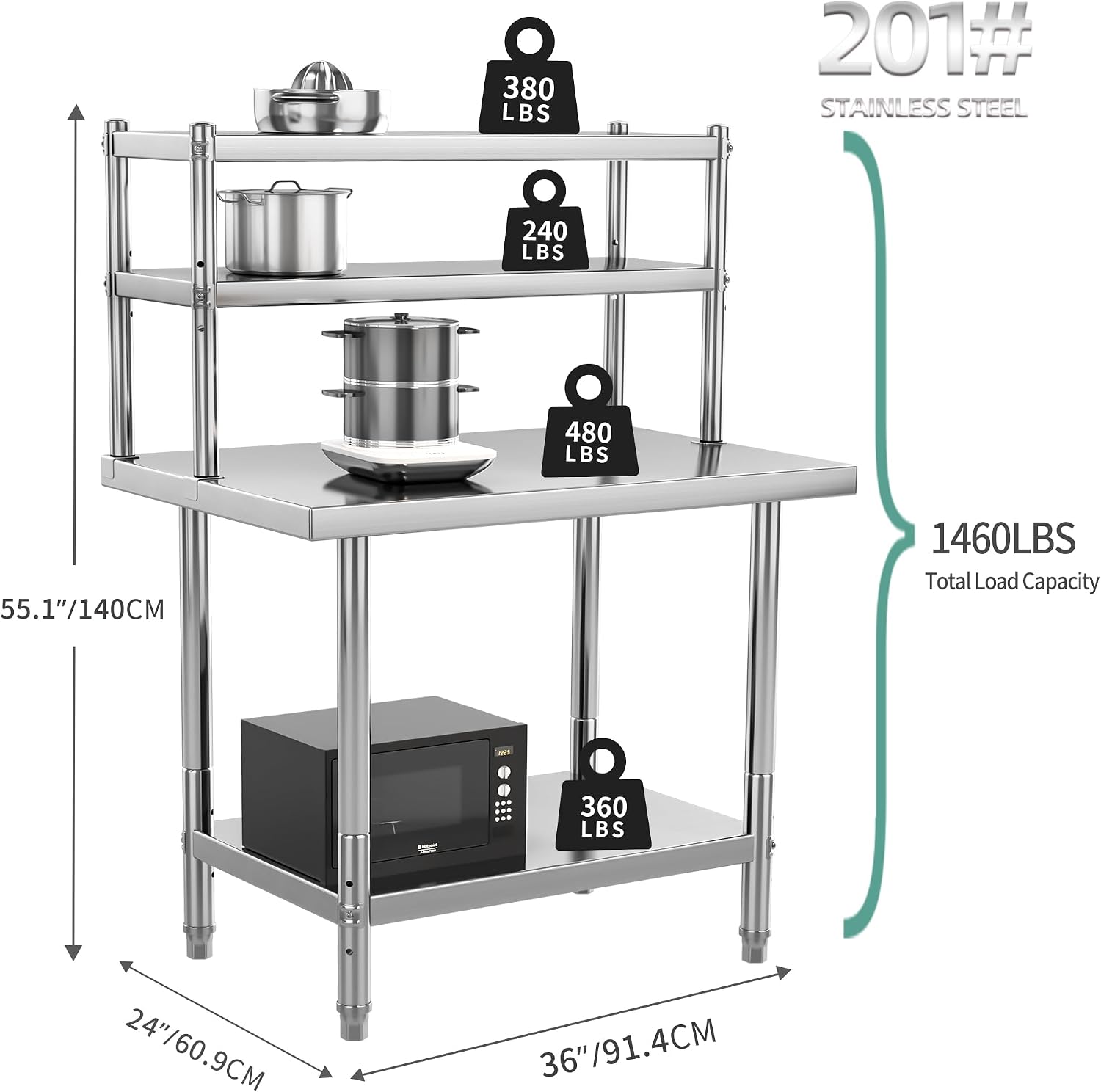 YITAHOME NSF Stainless Steel Table with Overshelf, 36' X 24' Work Table and 36' X 12' Shelf, Metal Prep Table for Home, Kitchen, Restaurant, Garage, Warehouse