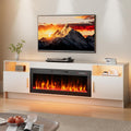 EAG 70 Inche Fireplace TV Stand for TVs up to 80 Inches with 36' Electric Fireplace, Modern Entertainment Center with Glass Shelves, LED Lights, Media TV Console for Living Room, White