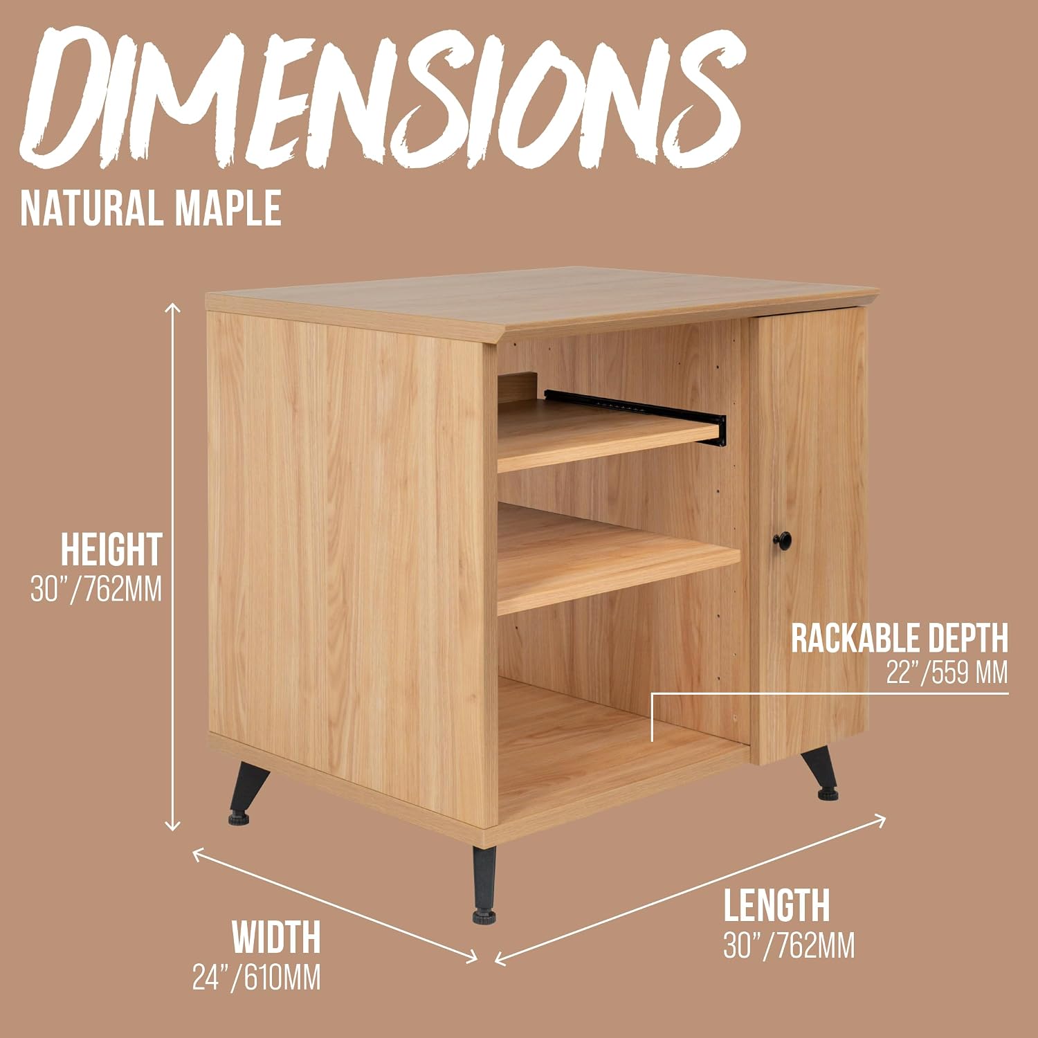 Gator Frameworks Elite Furniture Series Sidecar Cabinet with with Configurable Rack Space & Shelving Natural Maple Finish, (GFW-ELITESIDECAR-MPL)