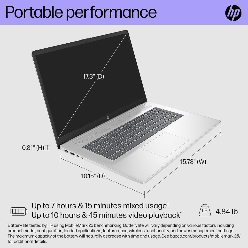 HP 17.3' Touchscreen Laptop, Windows 11 Pro Laptop 64GB RAM 2TB SSD, Intel Core 7-150U Processor, HD+ LED Display, Microsoft Office Lifetime Suite, Backlit Keyboard, SageNova Earphones, Silver