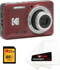 Kodak PIXPRO Friendly Zoom FZ55 Digital Camera (Red) Bundle with 32GB Memory Card and Digital Camera LCD Screen Protectors (3 Items)