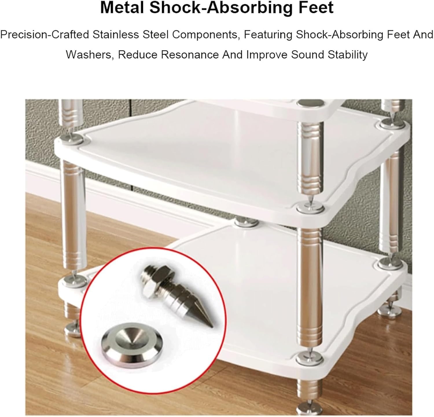 Audio Rack Stainless Steel Stereo Rack Audio Equipment Rack Audio Stereo Shelf Wooden Open with Shock-Absorbing Feet HiFi Rack(Nero,3 Tier)