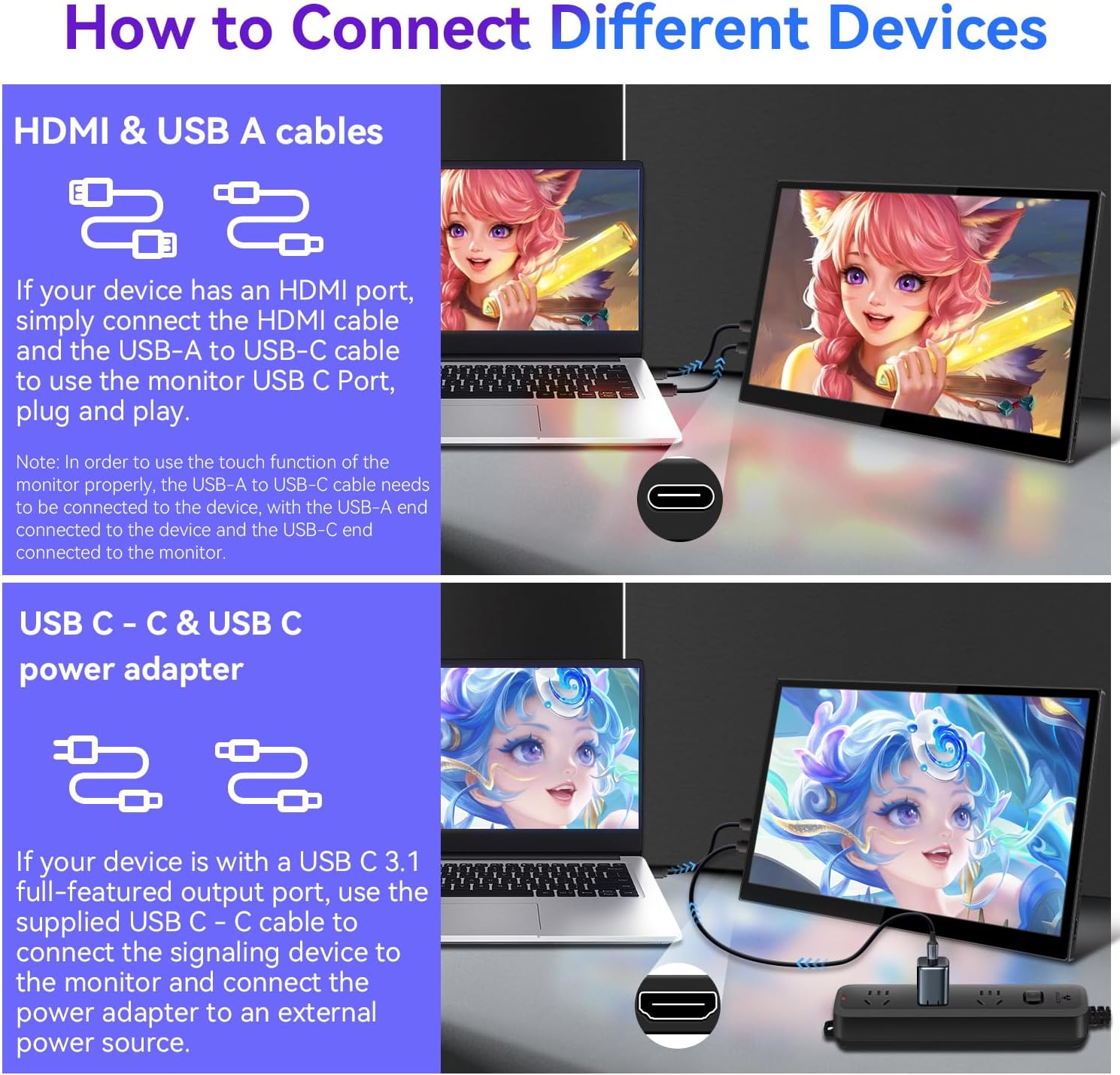 Touchscreen Portable Gaming Monitor 16 Inch QHD 2.5K(2560x1600) Monitor 144Hz(USB C Port) IPS Display, Gaming Monitor for PC Laptop Ras Pi PS4 PS5, with HDMI USB C Built-in Speakers