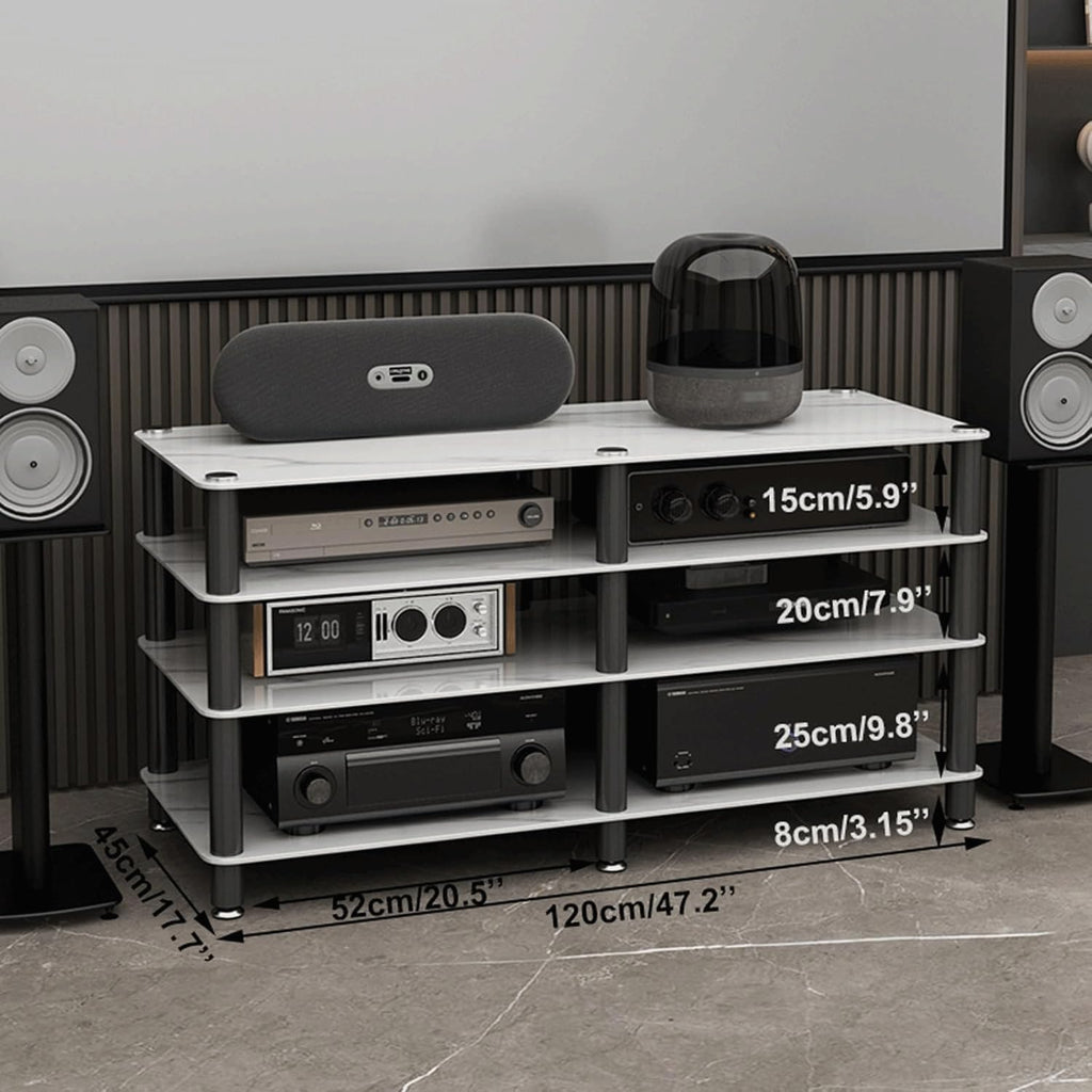 Audio Rack Stereo Rack Audio Equipment Rack Audio Open Rack Cabinet HiFi Rack Audio-Video Shelving with Stone Plate and Carbon Steel(Nero,4 Tier)