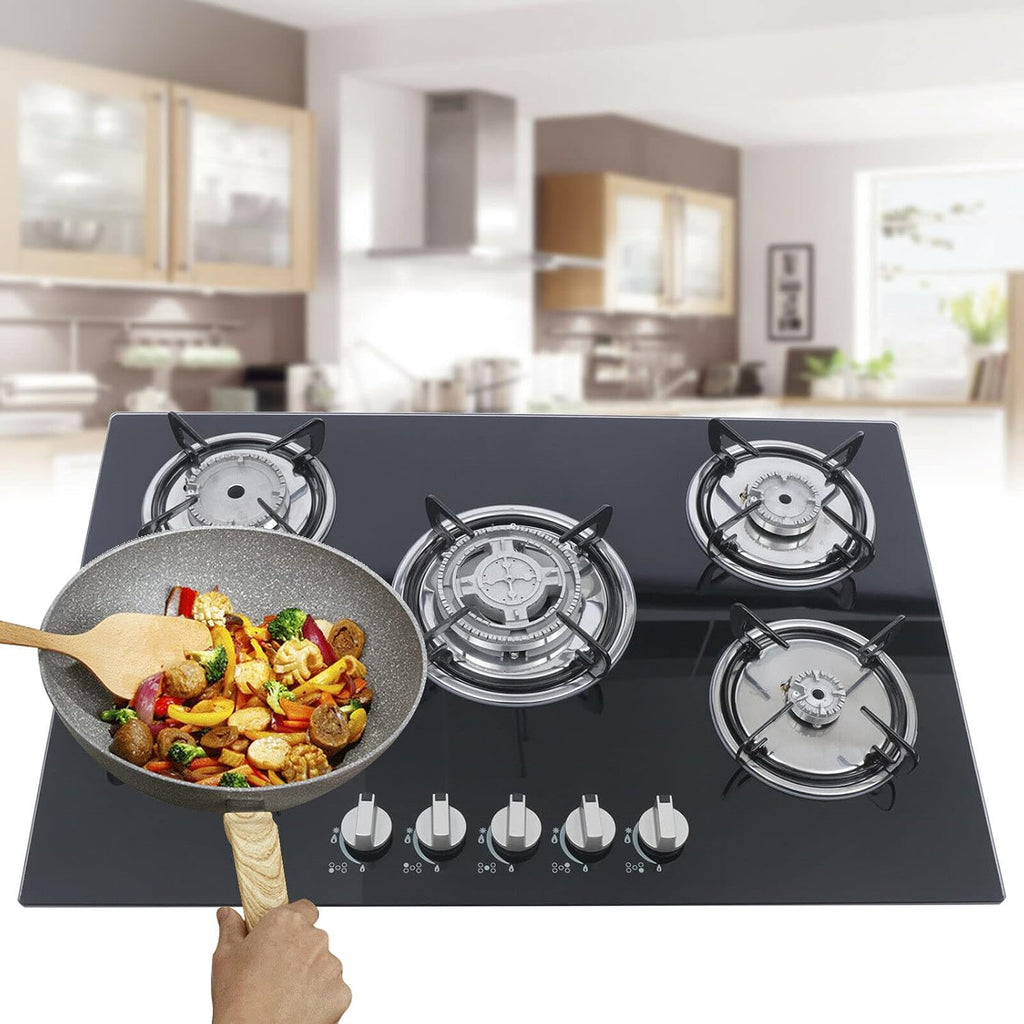 30' Gas Cooktop, Built-in 5 Burners Gas Stove Gas Hob Stovetop Thermocouple Protection Gas Range, Tempered Glass Cooktop Porcelain Ena Grates, Natural Gas LPG Gas Easy to Clean, 30.3'*20'