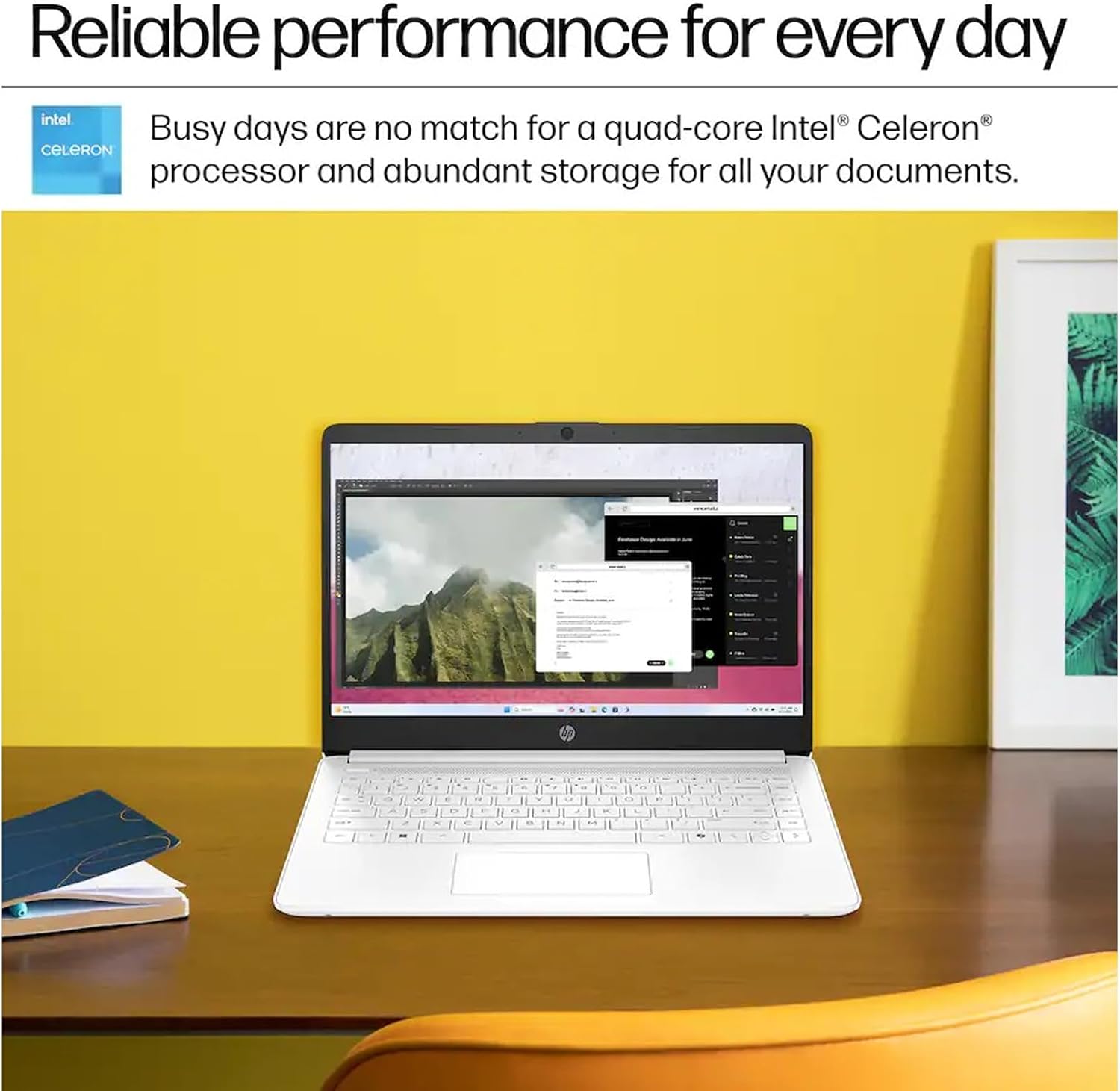 HP Windows 11 Laptop 14 inch HD Screen with Microsoft Office and 1TB Cloud Storage (1-Year)| 8GB RAM| 64GB eMMC| Intel 2-Core CPU| Wi-Fi| Ultra Light| Portable| Webcam| Bluetooth| White| RK Bundle
