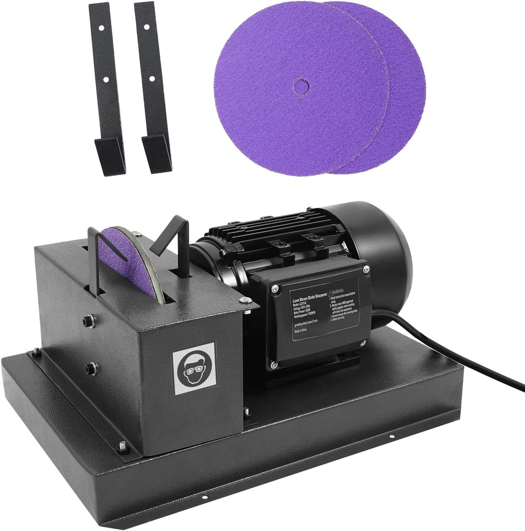 Lawn Mower Blade Sharpener, 2/3HP 500W Lawnmower Blade Bench Grinder with 7-inch Zirconium Corundum Sandpaper Wheel, Bench Mower Sharpening Machine for Various Lawn Mower Blades