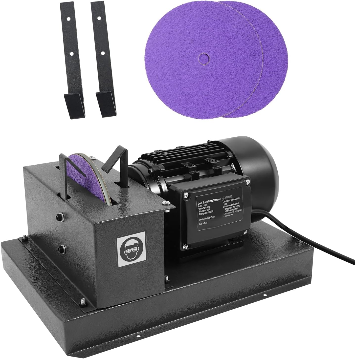 Lawn Mower Blade Sharpener, 2/3HP 500W Lawnmower Blade Bench Grinder with 7-inch Zirconium Corundum Sandpaper Wheel, Bench Mower Sharpening Machine for Various Lawn Mower Blades