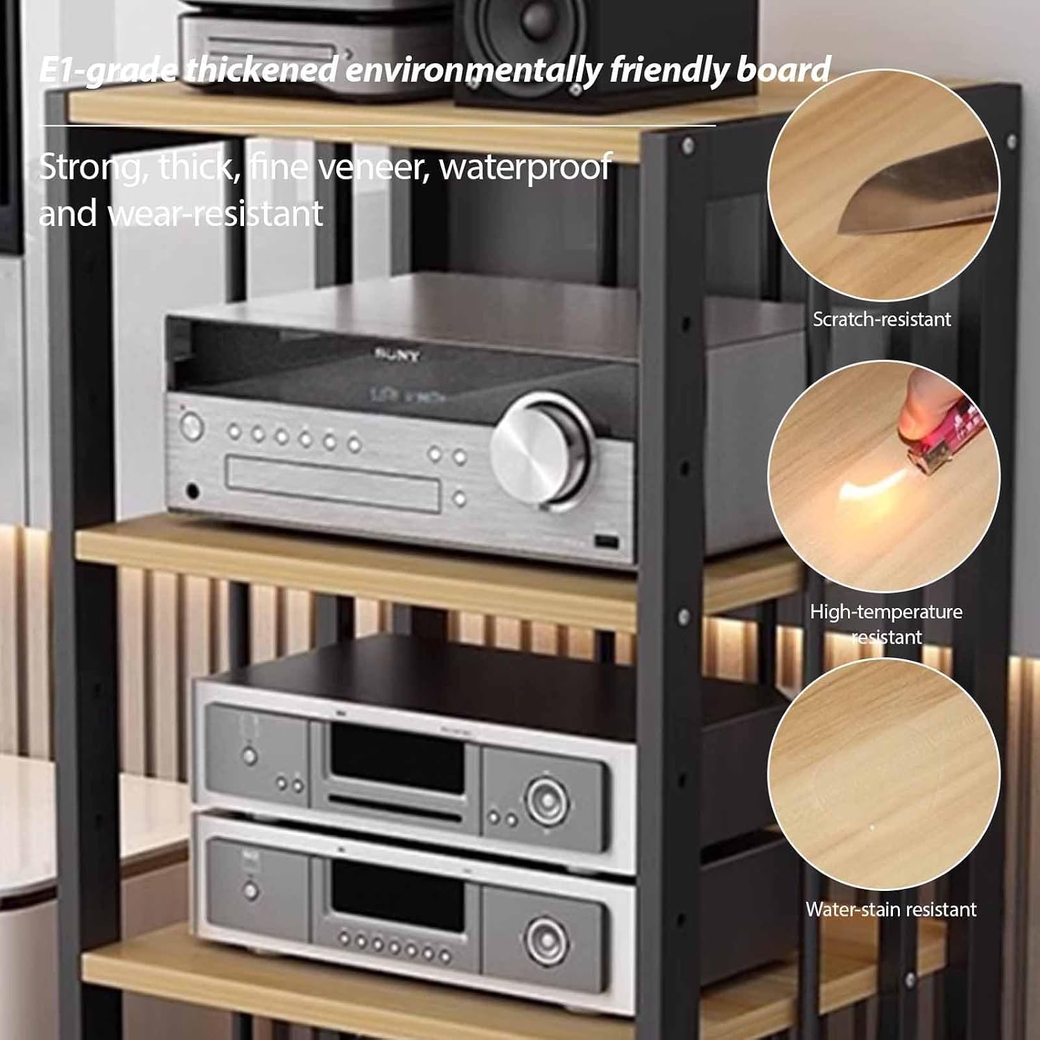 4-Tier AV Media Stand Component Cabinet Rack Audio Tower with Adjustable Shelves,Movable Media Storage Cabinet,Audio Rack Tower AV Equipment Cabinet(BlackB)