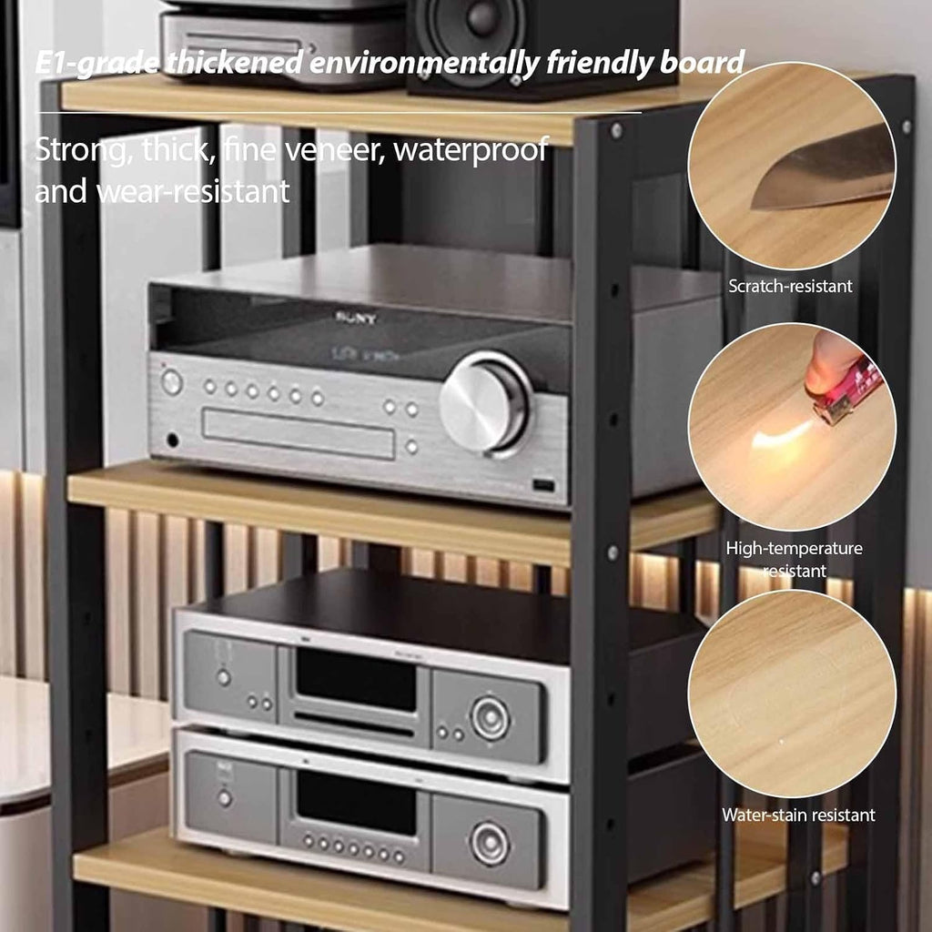 4-Tier AV Media Stand Component Cabinet Rack Audio Tower with Adjustable Shelves,Movable Media Storage Cabinet,Audio Rack Tower AV Equipment Cabinet(WhiteA)