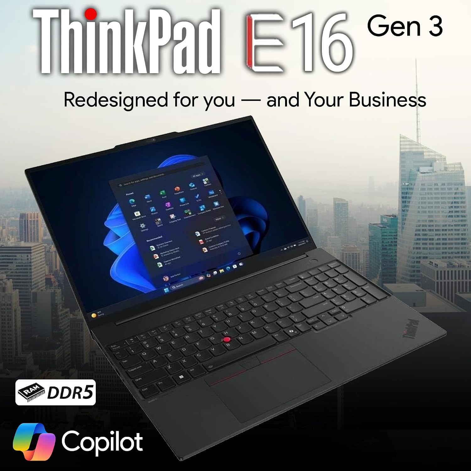 Lenovo ThinkPad E16 Gen 3, 16' FHD+, Intel Ultra 7 255H, 32GB DDR5 RAM, 512GB NVMe, Fingerprint, Backlit Keyboard, WiFi 6E, RJ-45, FHD Webcam, Windows 11 Pro, AI Business Laptop - Black