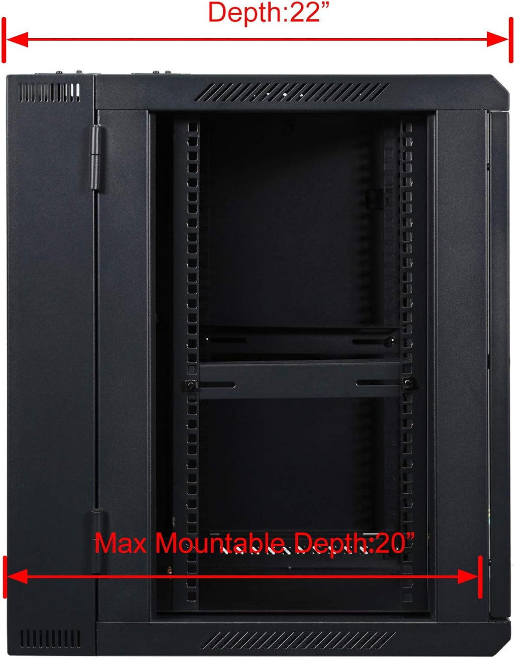 AEONS 12U Professional Wall Mount Server Cabinet Enclosure Double Section Hinged Swing Out 19-Inch Server Network Rack Locking Glass Door 22-Inches Deep Black (Fully Assembled)