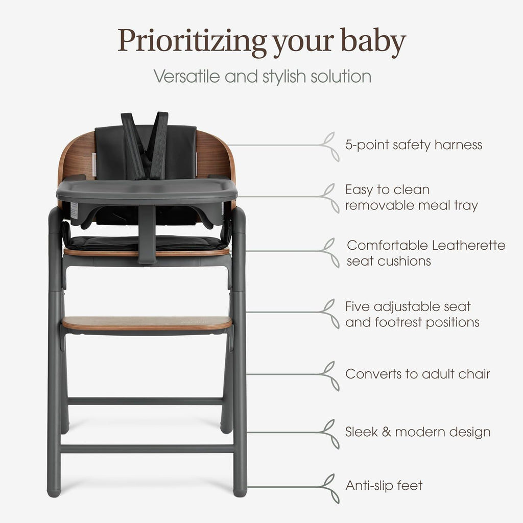 Evolur Step and Savor Baby High Chair, Converts to Adult Stool, 5 Position Adjustable Height and Footrest Positions Portable High Chair, Removable Tray, Easy to Clean and Removable Cushion