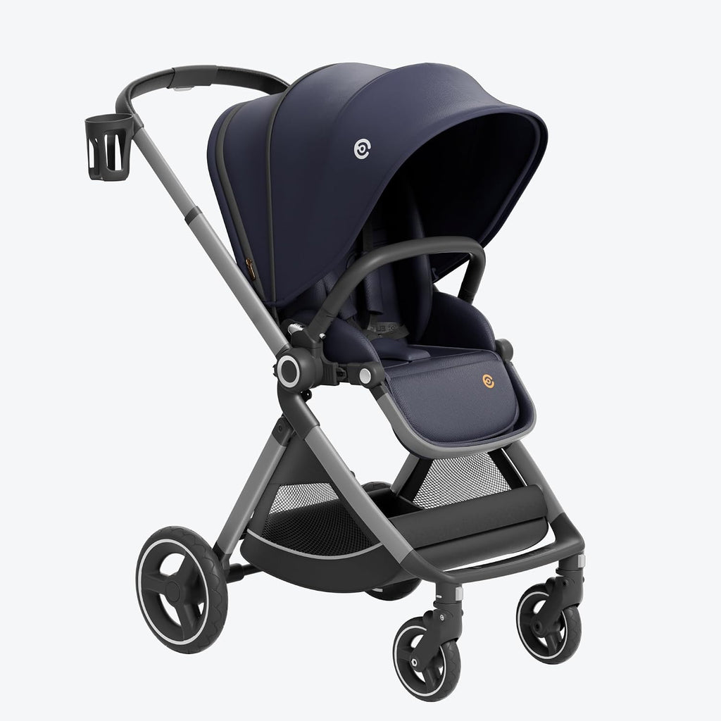 EMU Full-Size Foldable Baby Stroller Full Recline Cockpit Compact Toddler Stroller with Reversible Seat All-Terrain Newborn Infant Pram Carriage for City Outdoor - Dark Blue