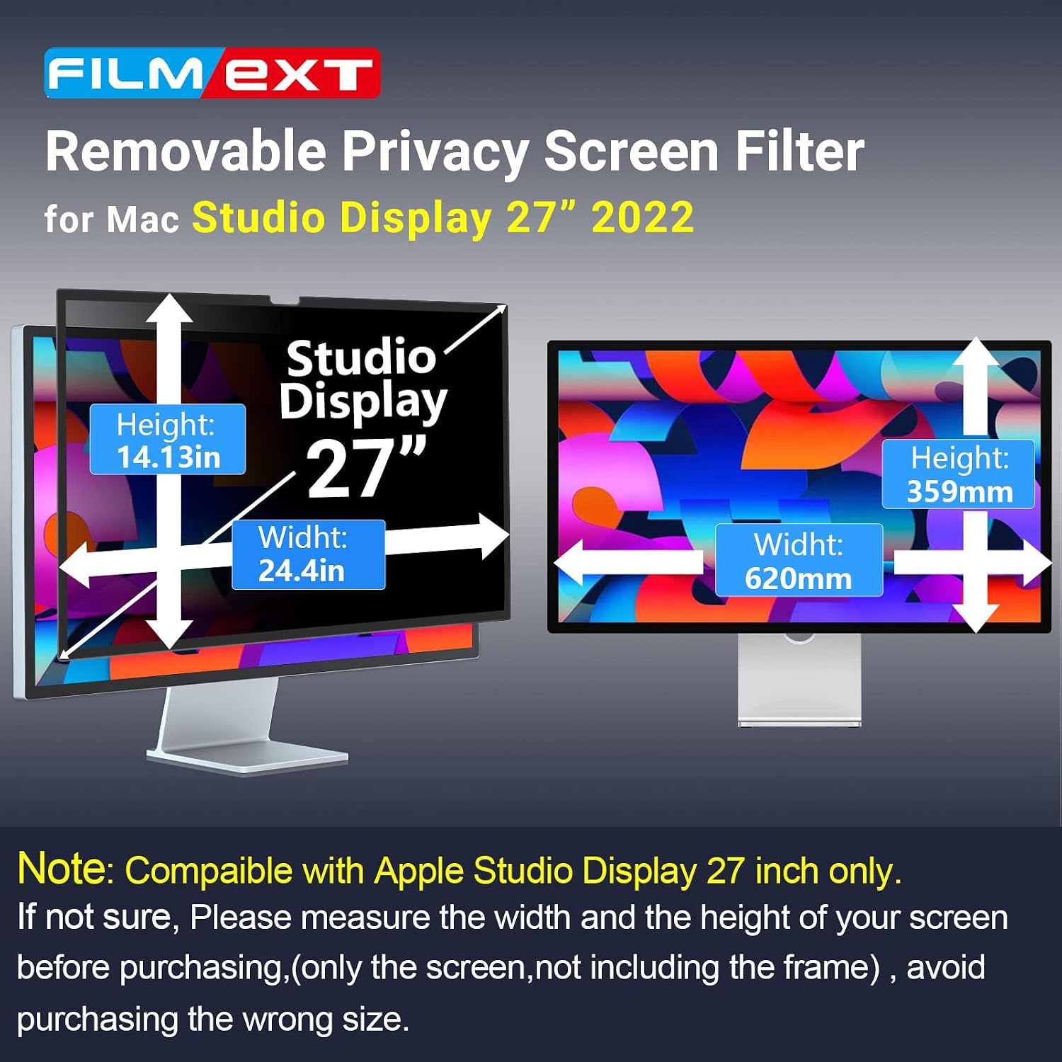 FILMEXT [2-Pack[2022 New] 27 inch privacy screen for monitor compatible with Apple Studio Display 27' Only,Removable Computer Monitor Privacy Screen Shield Anti Blue Light Filter