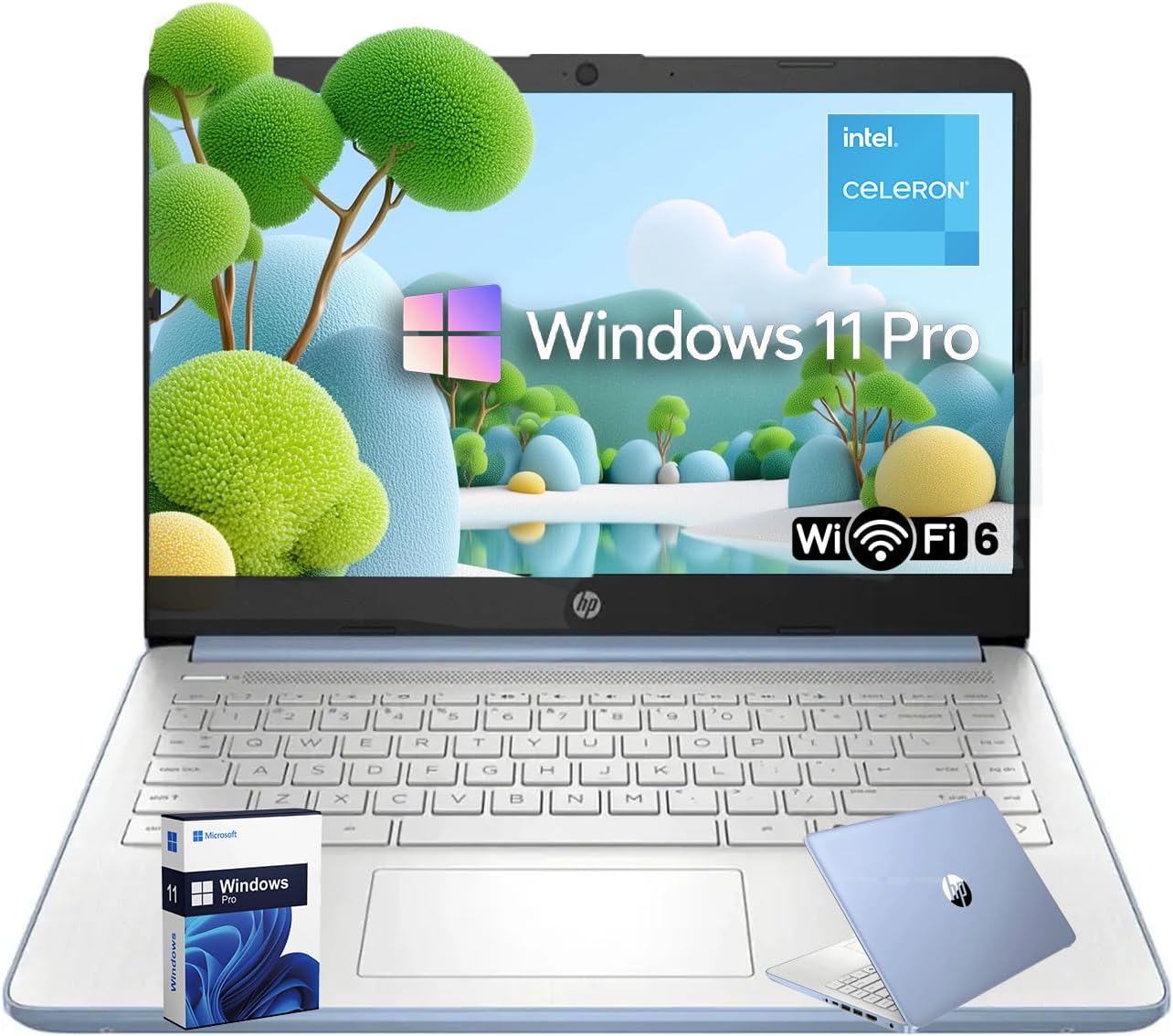 HP 14 Laptop for Business and Students • 14' Anti-Glare Display • Intel 4-Core N150 Processor • Copilot AI • Windows 11 Pro • 16GB RAM • 128GB UFS • Wi-Fi 6 • Sky Blue
