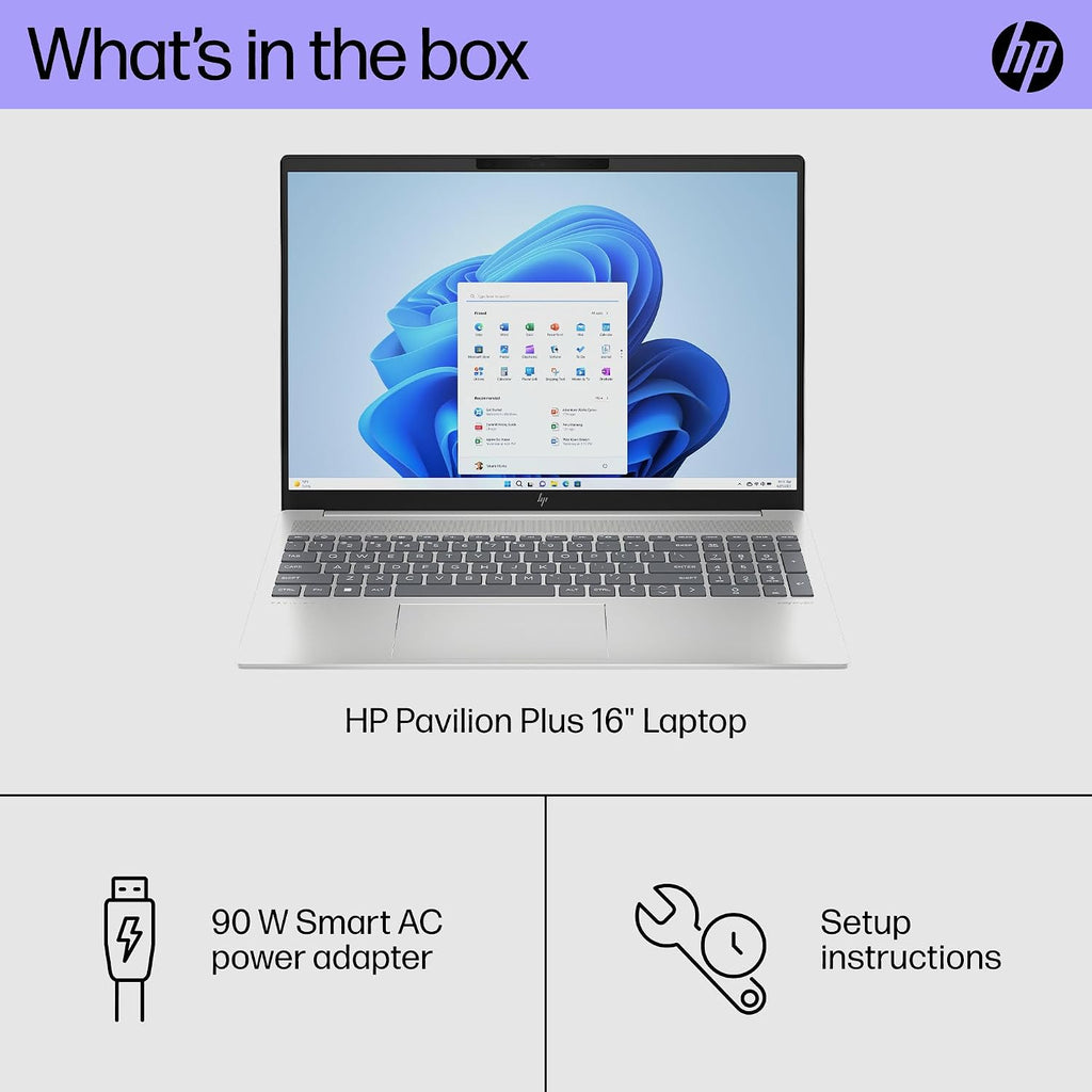HP Pavilion Plus 16 inch Laptop, WQXGA Display, Intel Evo Edition Platform Powered by Intel Core Ultra 7 155H, 16 GB RAM, 512 GB SSD, Intel Arc Graphics, Windows 11 Home, 16-ab1010nr (2024)