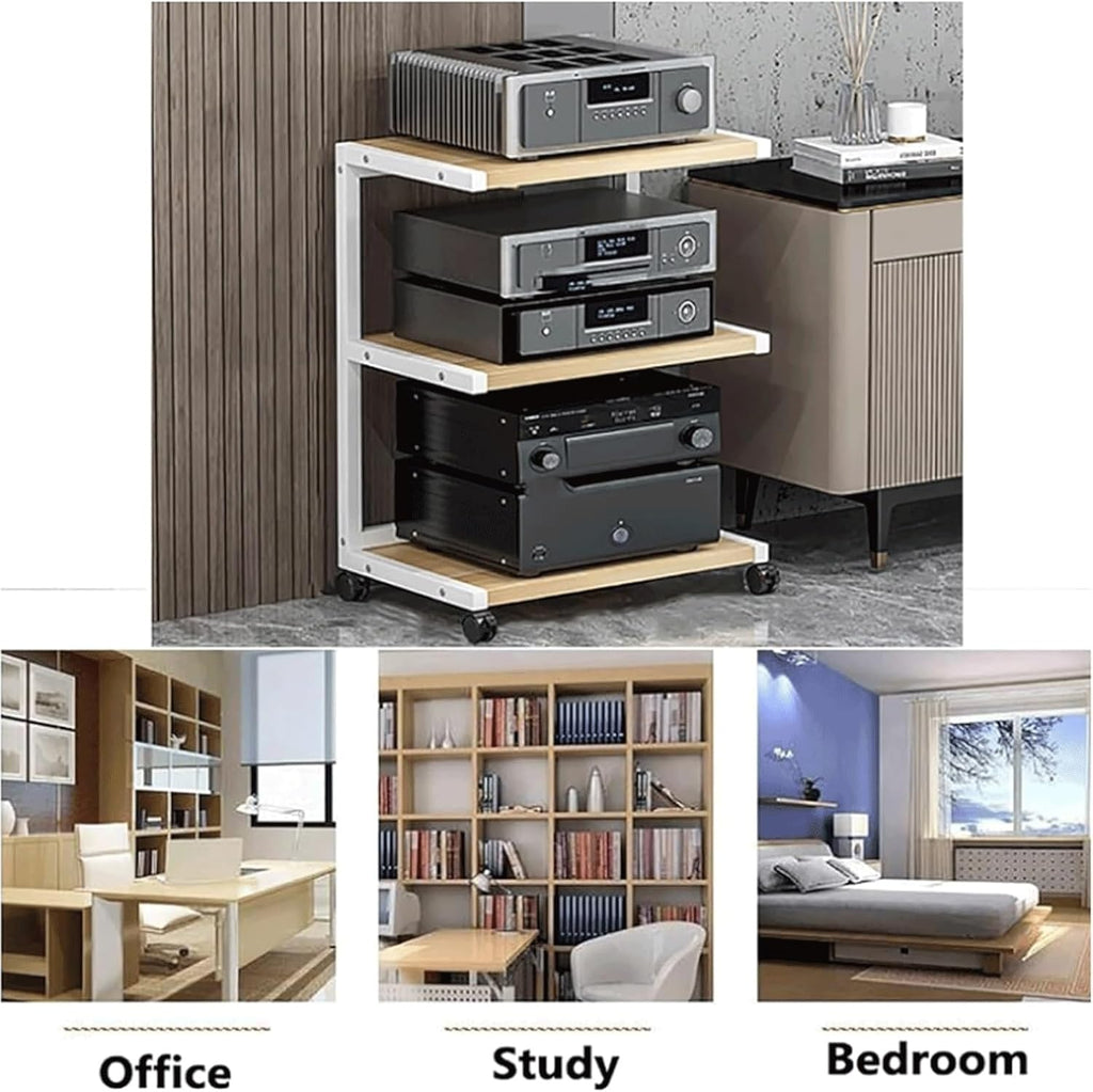 Audio Rack 2/3 Tier Stereo Rack Audio Equipment Rack Audio Stereo Shelf Wooden Open Audio-Video Shelving with 360° Swivel Wheels(Nero,45cm)