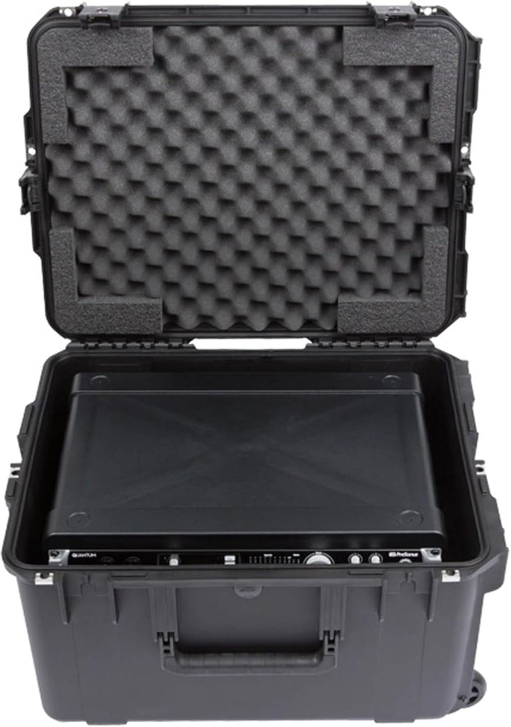 SKB 4U iSeries 13' Injection Molded Fly Rack with Built-in Wheels, Push Button Release Pull Handle and Removable Rack Frames, Black