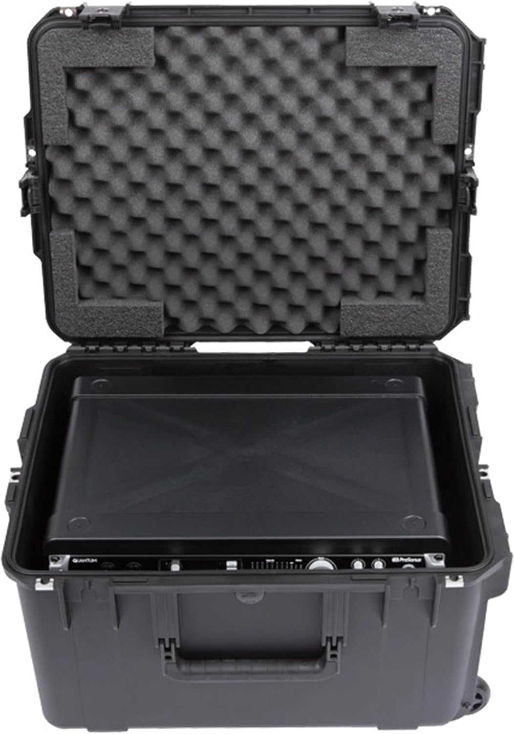 SKB 4U iSeries 13' Injection Molded Fly Rack with Built-in Wheels, Push Button Release Pull Handle and Removable Rack Frames, Black