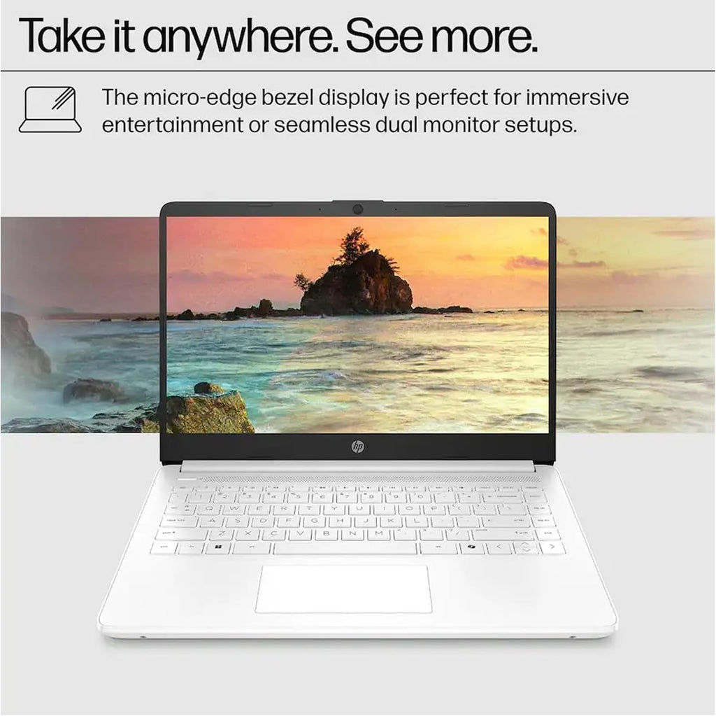 HP Windows 11 Laptop 14 inch HD Screen with Microsoft Office and 1TB Cloud Storage (1-Year)| 8GB RAM| 64GB eMMC| Intel 2-Core CPU| Wi-Fi| Ultra Light| Portable| Webcam| Bluetooth| White| RK Bundle