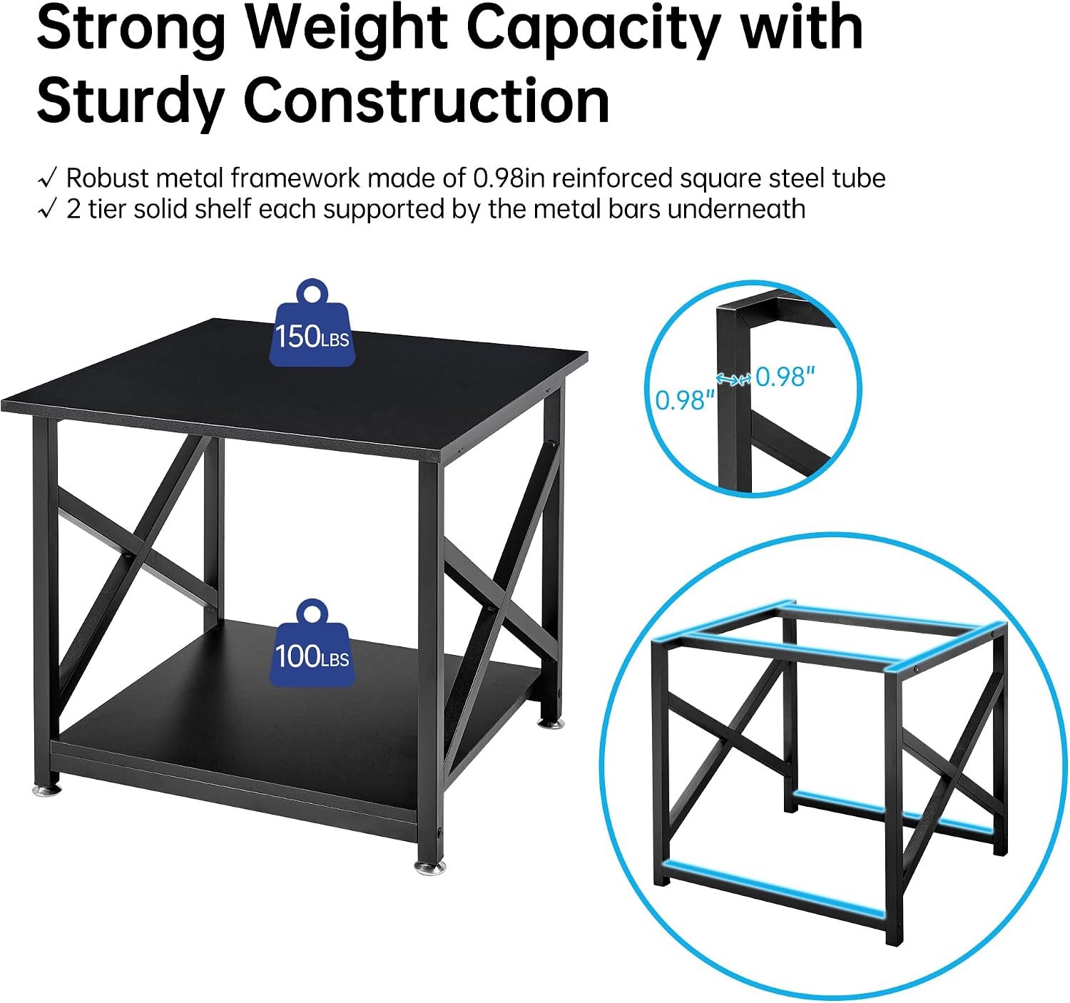 Fannova 2 Tier Large Printer Stand, 23.6 x 23.6 x 22.6 Inches Square Printer Table with Storage Shelf, Rolling Printer Cart with Industrial Wheels for Home Office, Mini Fridge Stand Table - Black