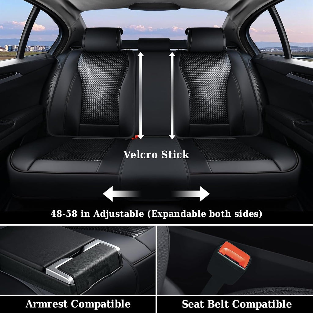 Coverado Car Seat Covers Full Set, Black Seat Covers for Cars, Waterproof Nappa Leather Automotive Seat Covers with Lumbar Head Pillow, Car Seat Protectors, Universal Fit for Most Cars SUV