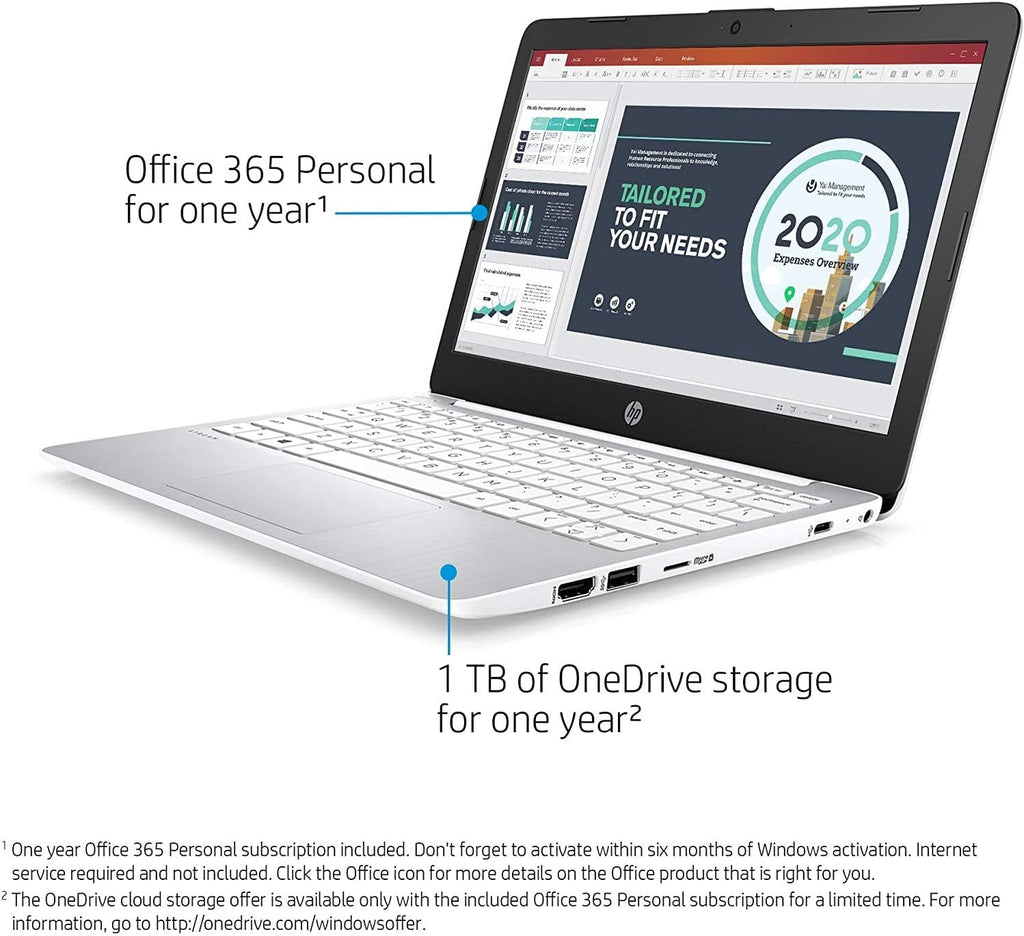 HP Stream 11.6-inch HD Laptop, Intel Celeron N4000, 4 GB RAM, 32 GB eMMC, Windows 10 Home in S Mode with Office 365 Personal for 1 Year (11-ak0020nr, Diamond White)