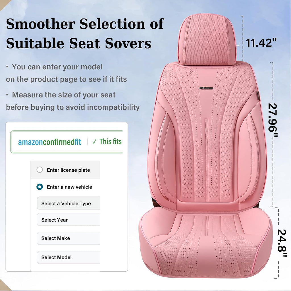 Coverado Pink Seat Covers for Cars, 2 Pack Leather Car Seat Covers, Luxury Waterproof Seat Covers, Front Car Seat Protectors, Driver Car Seat Cushions, Front Seat Covers Universal Fit for Most Cars