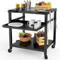 NUUK Outdoor Grill Prep Table 24'x30' Metal Grill Cart Outside 3-Layer Pizza Oven Table Movable with Universal Wheels for BBQ Backyard Patio