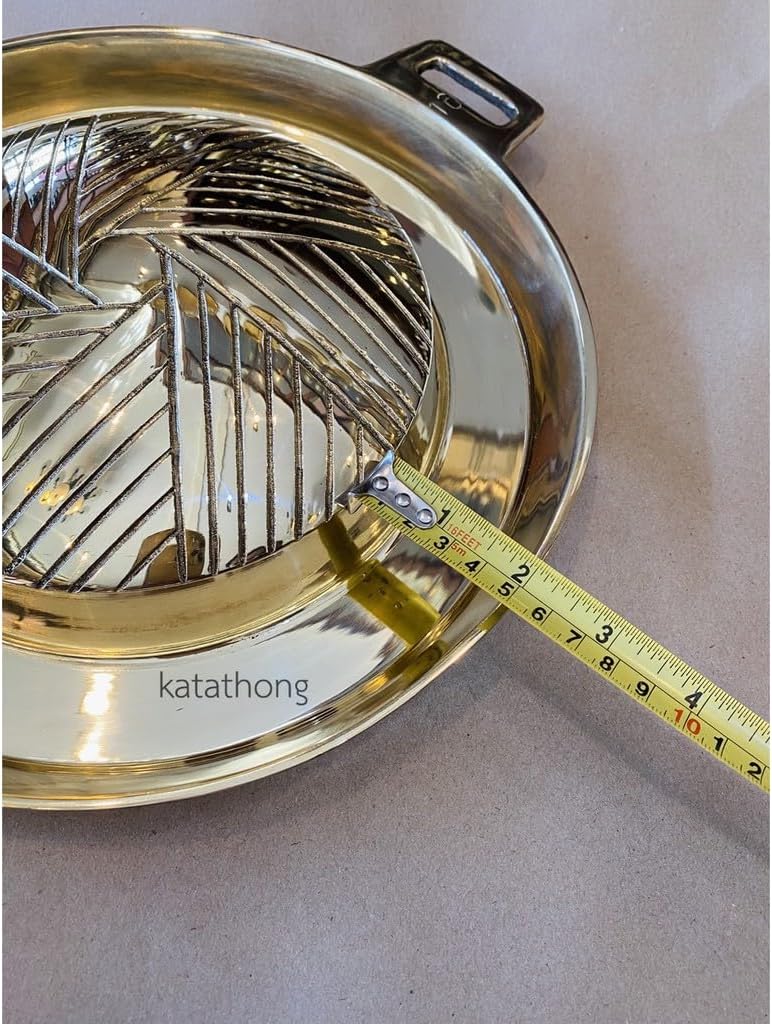 Thai Brass Korean Barbecue Grill Pan – Non-Stick Brass Mookata Hot Pot BBQ Pan – Traditional Thai Style (Diameter: 29 cm)