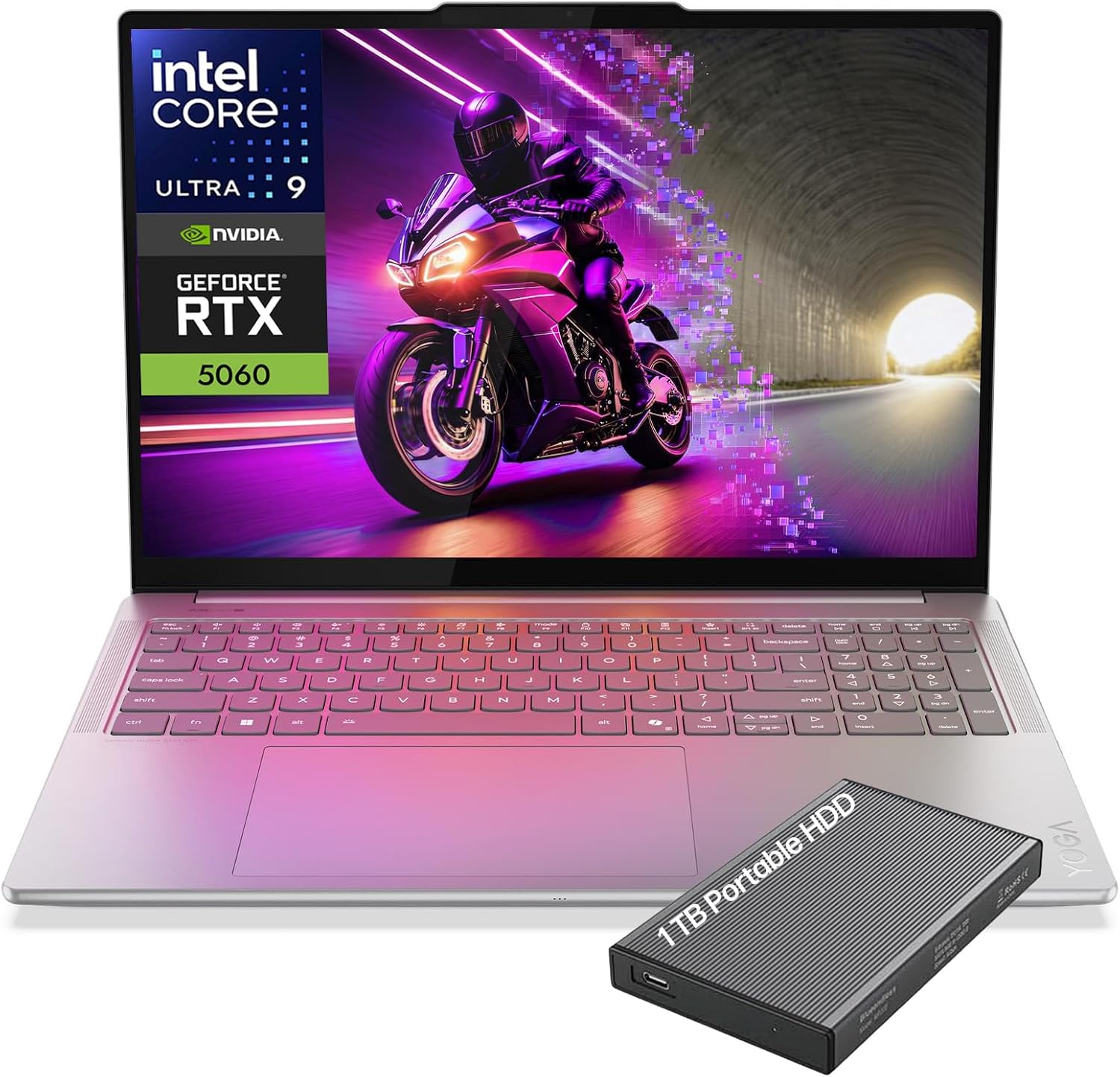 Lenovo Yoga Pro 9i 16' Laptop, Intel Core Ultra 9-285H, NVIDIA GeForce RTX 5060, 3.2K Tandem OLED 120Hz Touchscreen Display, 32GB RAM, 2TB SSD, Wi-Fi 7, Thunderbolt, Win 11 Home, w/1TB Portable HDD