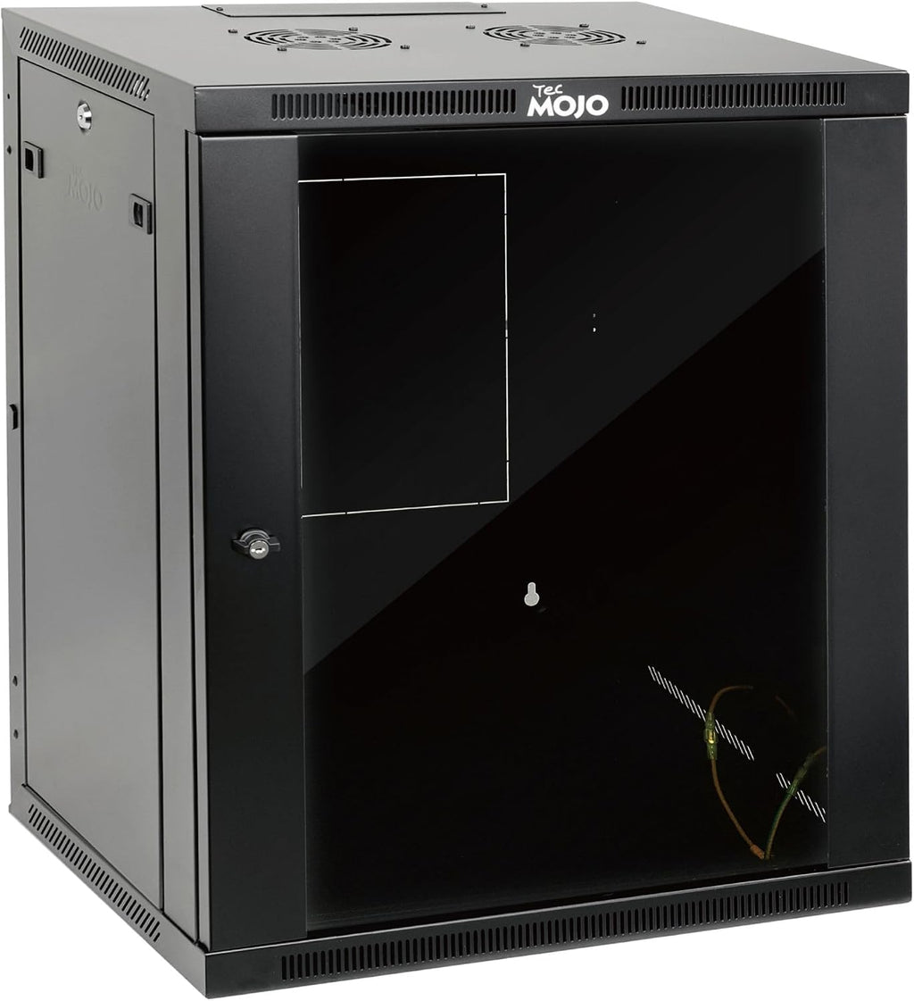 Tecmojo 15U Wall Mount Rack,15U Rack 23.6 Inch Depth,Hold Up to 176 Lbs,Enclosed Wall Mount Rack Kit for 19 Inch Network,Server and AV Gear,Glass Door(Elite Collection)