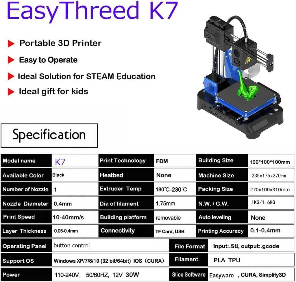 Mini 3D Printer for Beginners, High Precision & Stability, Ideal for Kids and Student Educational Projects