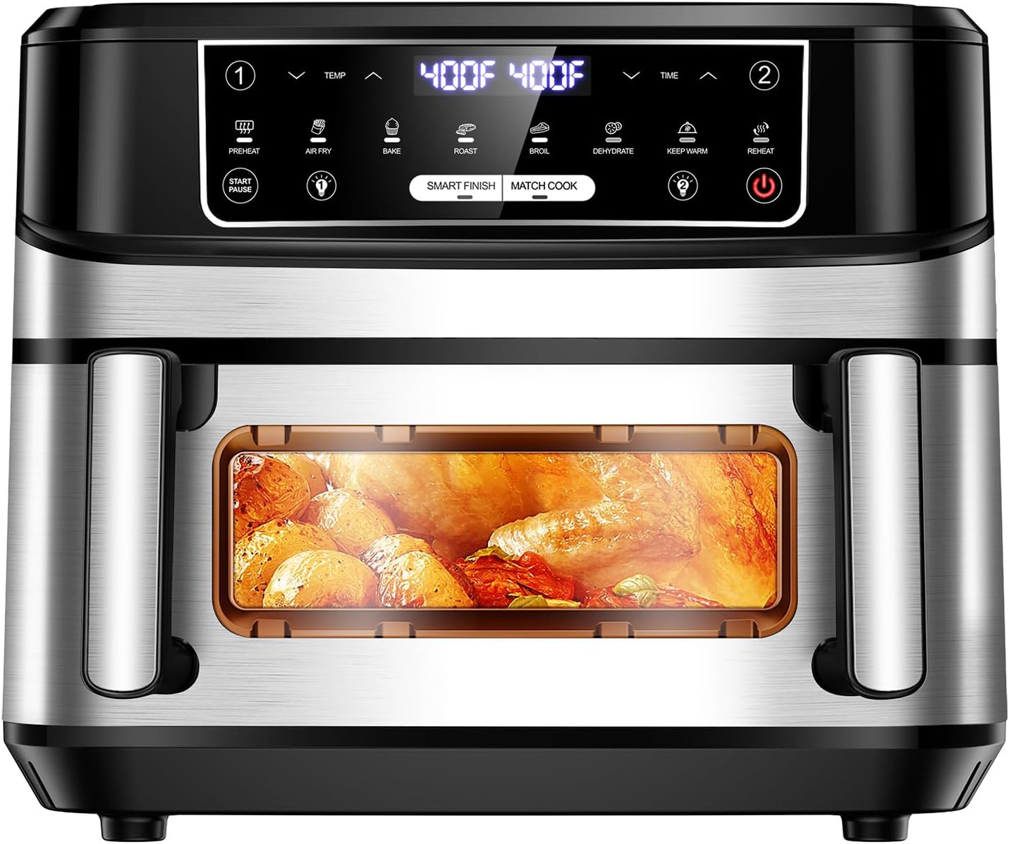 1600W Dual Zone Air Fryer Oven,12.69QT with Divider,Nonstick & Dishwasher-Safe Basket,Match Cook & Smart Finish to Roast,Recipes for Easy Cooking,Digital Touchscreen,Metal Sliver