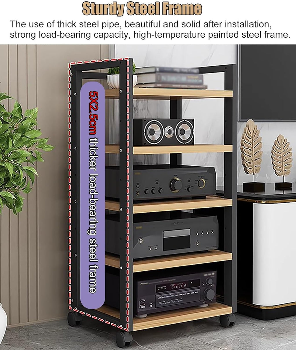 Audio Component Rack Media Stereo Stand Equipment Shelf 3 4 5 Tier, Free Standing Heavy Duty Media Storage Stands on Wheels, Commercial Home（White-#2-4 layer）